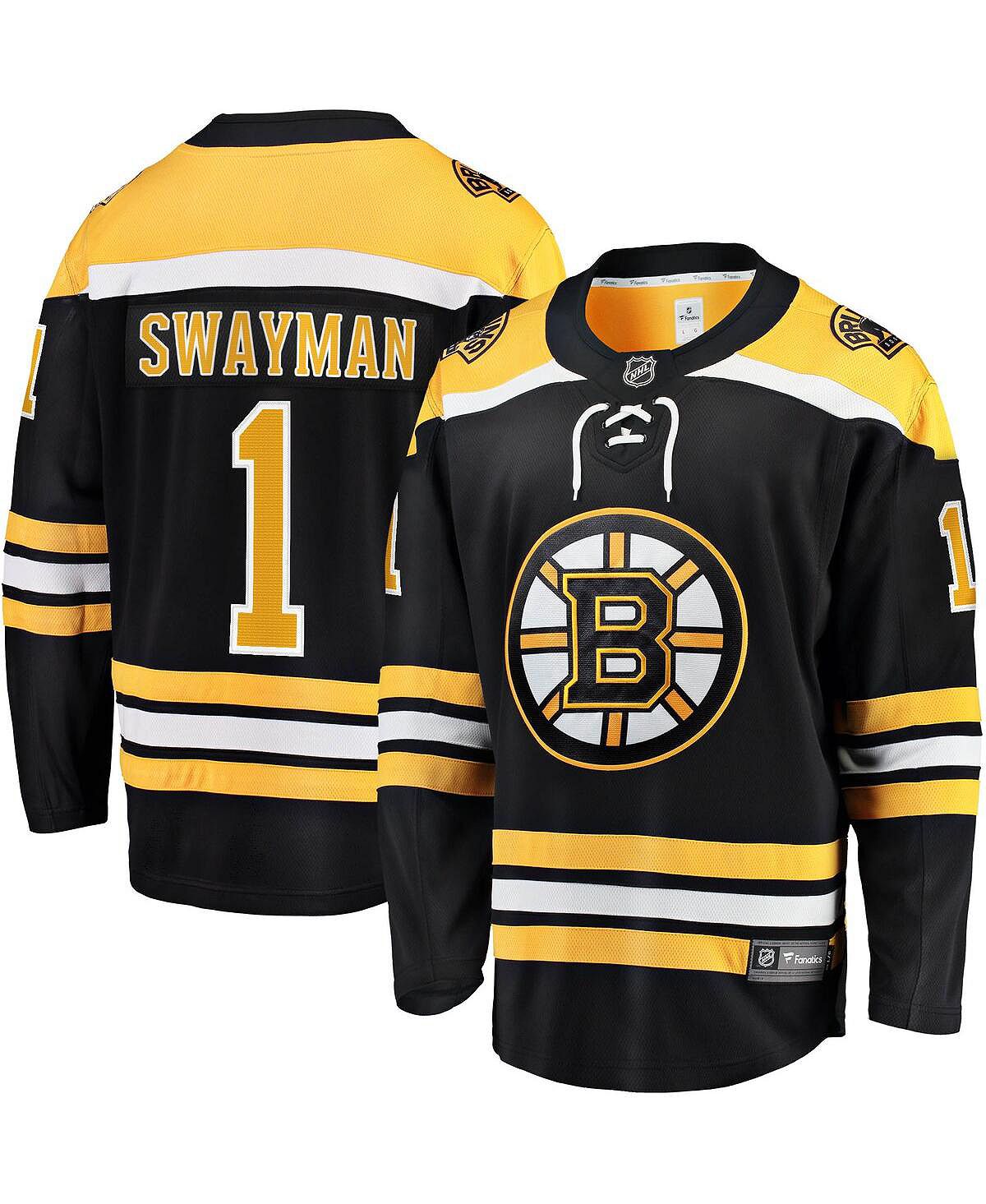 

Мужская фирменная футболка jeremy swayman black boston bruins 2017/18 home breakaway, копия джерси Fanatics, черный