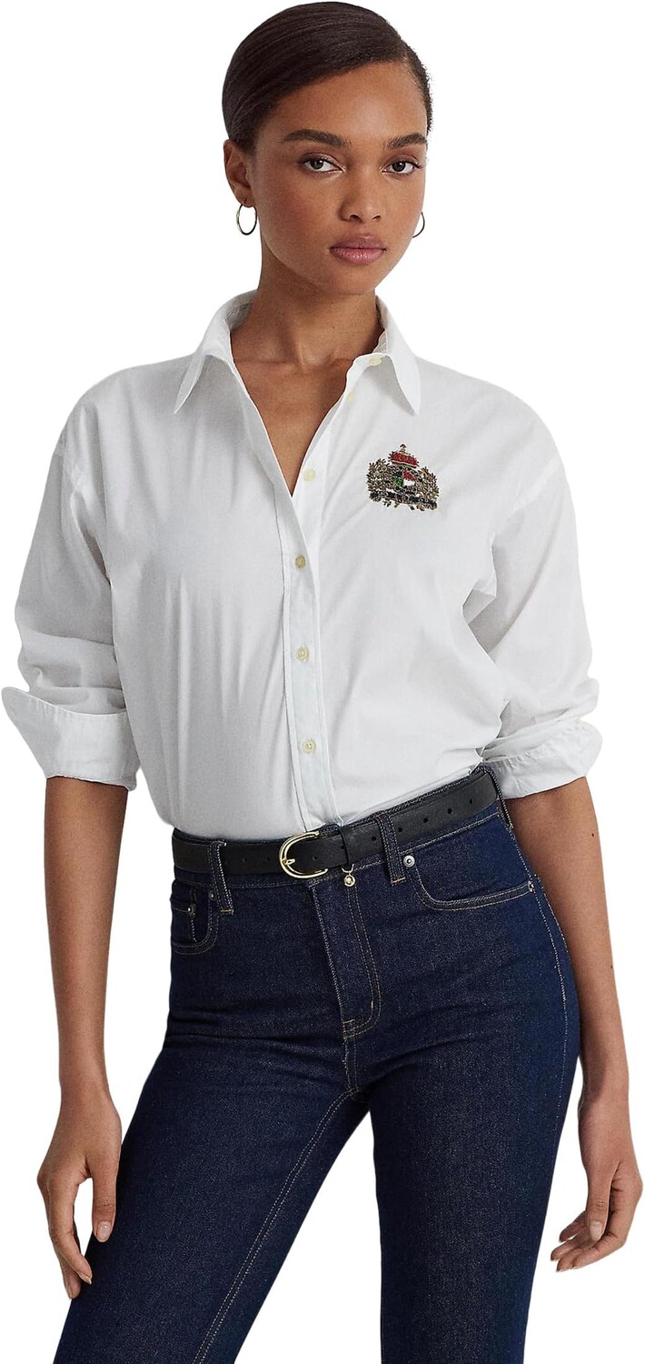 

Рубашка из эластичного хлопка с вышивкой бисером LAUREN Ralph Lauren, белый
