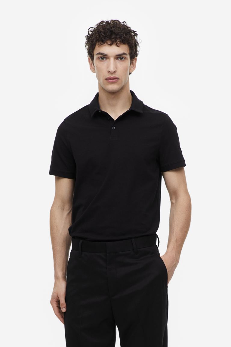 Рубашка поло узкого кроя H&M, черный рубашка поло узкого кроя h