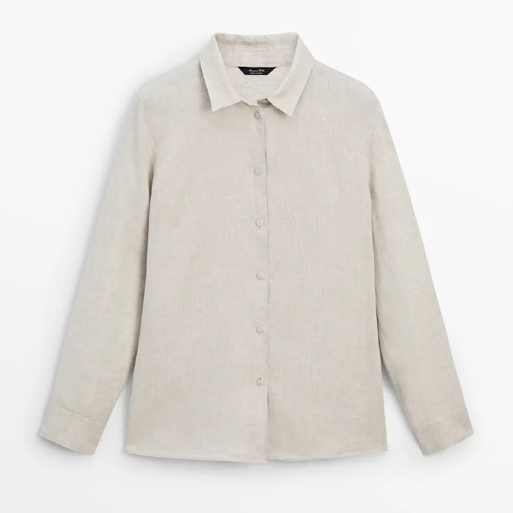 

Рубашка Massimo Dutti Melange 100% Linen, серо-бежевый