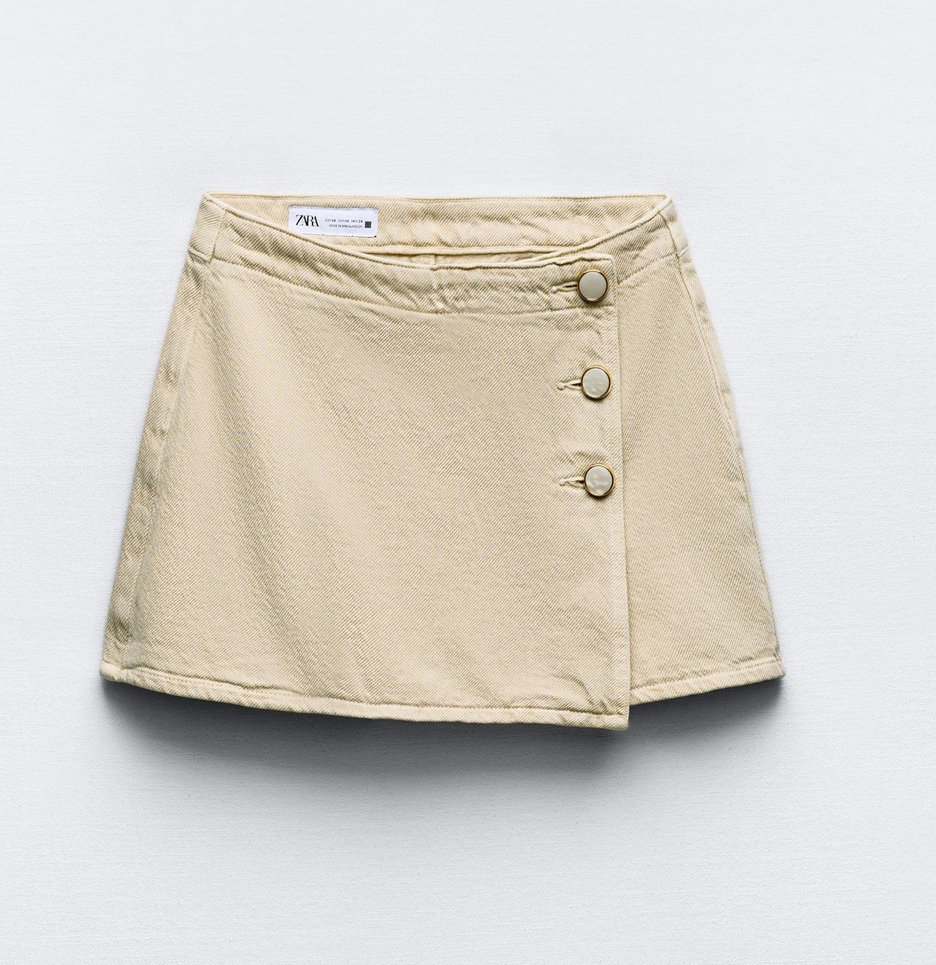 цена Юбка-шорты Zara Z1975 Denim Wrap With Buttons, бежевый
