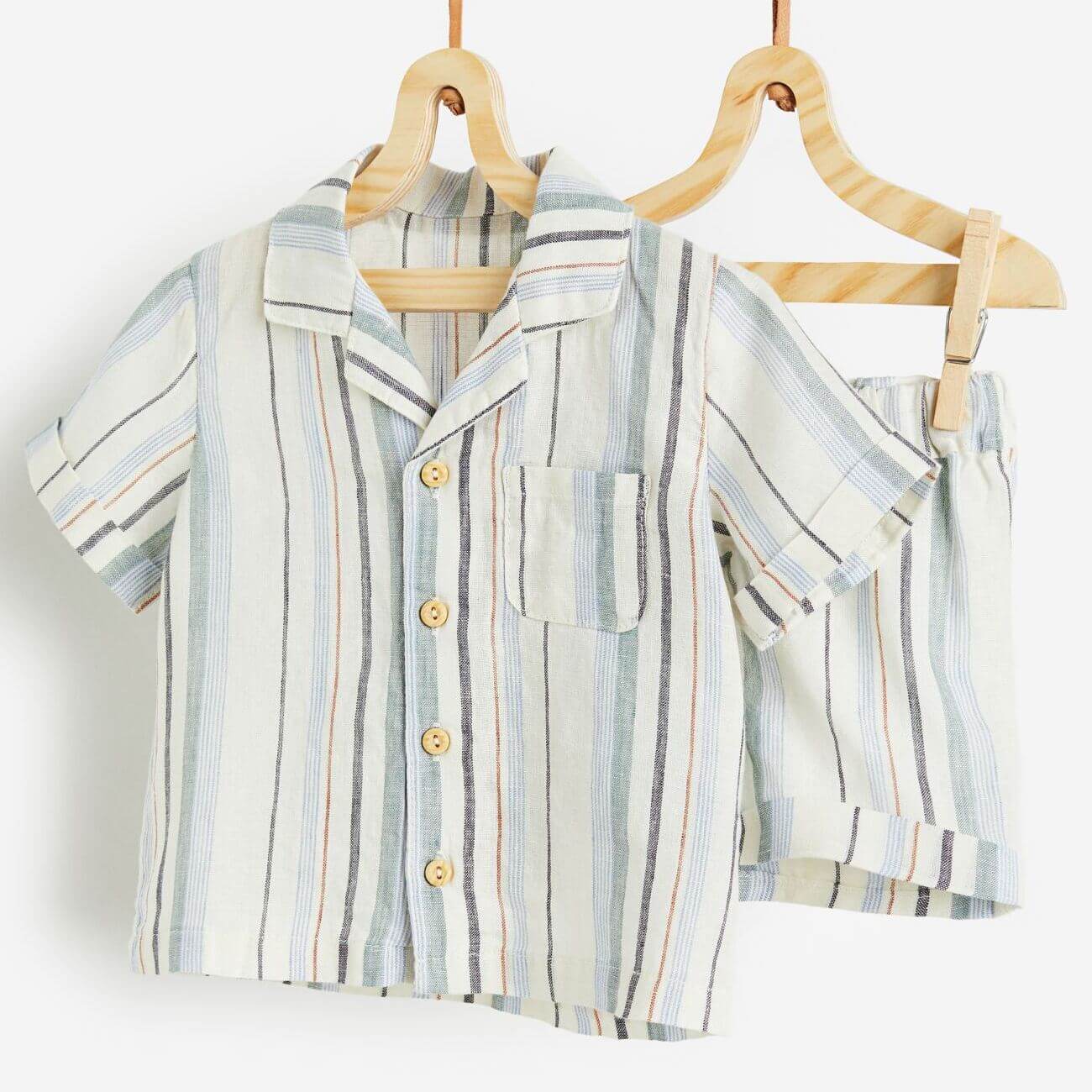 Комплект одежды H&M Striped Linen, 2 предмета, голубой