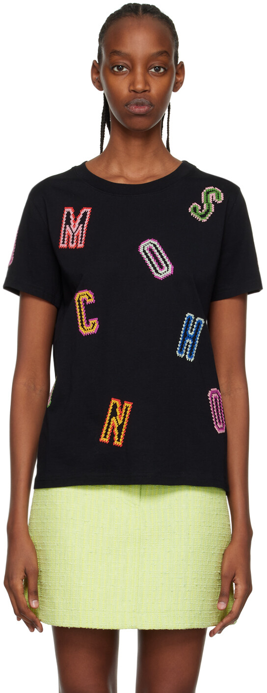 

Черная футболка с вышивкой Moschino, Черный