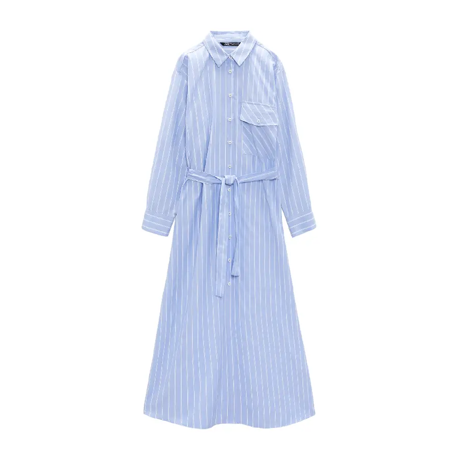 

Платье-рубашка Zara Belted Striped, голубой