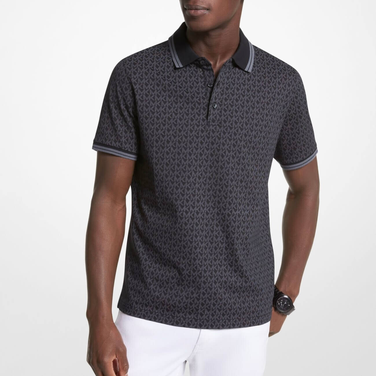 

Рубашка-поло Michael Kors Greenwich Logo Print Cotton Jersey, черный