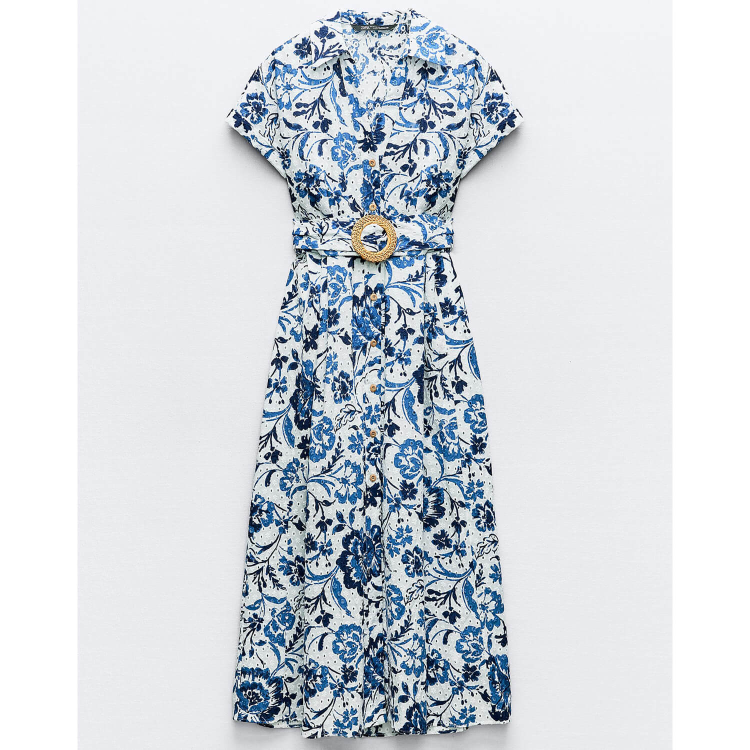 Платье Zara Print With Cutwork Embroidery, синий