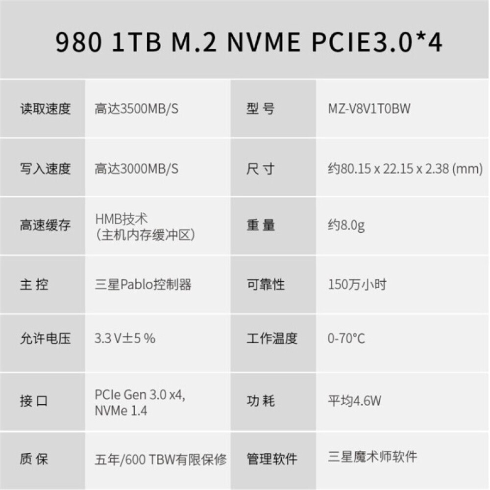 

SSD-накопитель Samsung 980 1ТБ (MZ-V8V1T0BW)