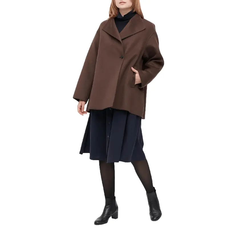 

Пальто Uniqlo Wool blend oversized fit short, коричневый