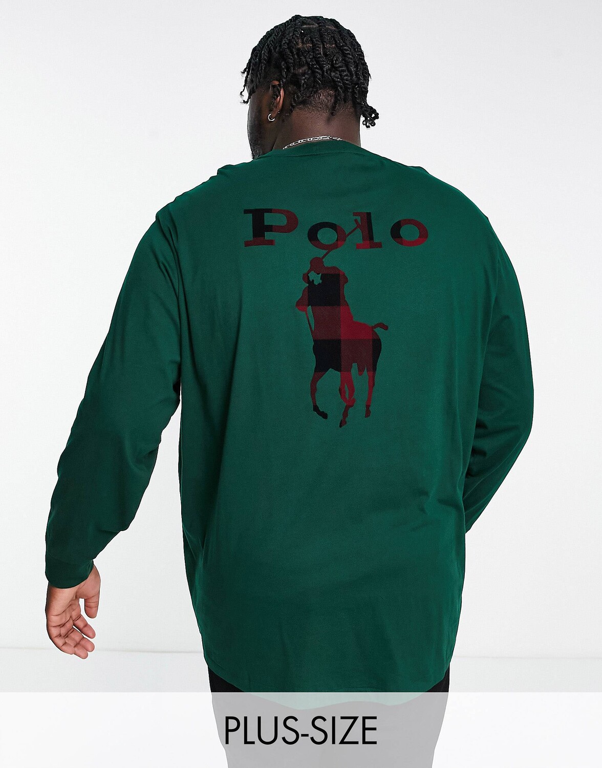 

Темно-зеленый топ с длинными рукавами и принтом в крупную клетку на спине Polo Ralph Lauren Big & Tall