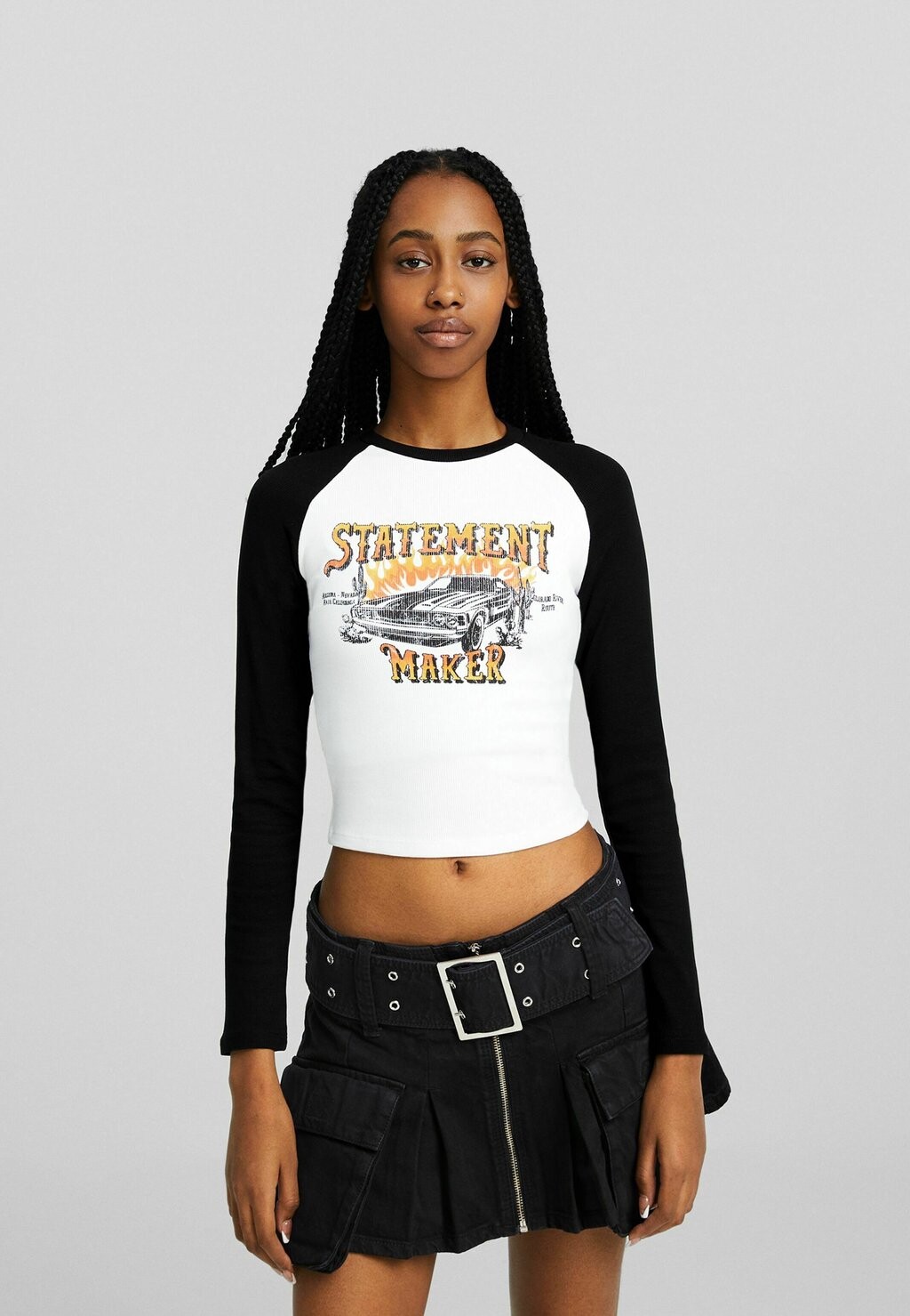

Футболка с длинным рукавом Raglan Bershka, черный