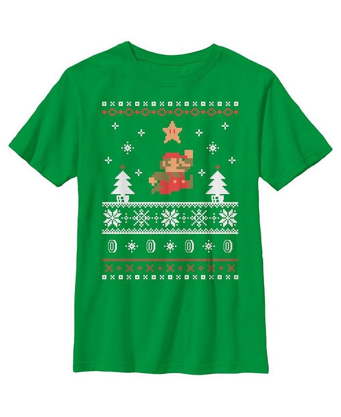 

Детская футболка Ugly Christmas Mario Jump Star для мальчиков Nintendo, зеленый