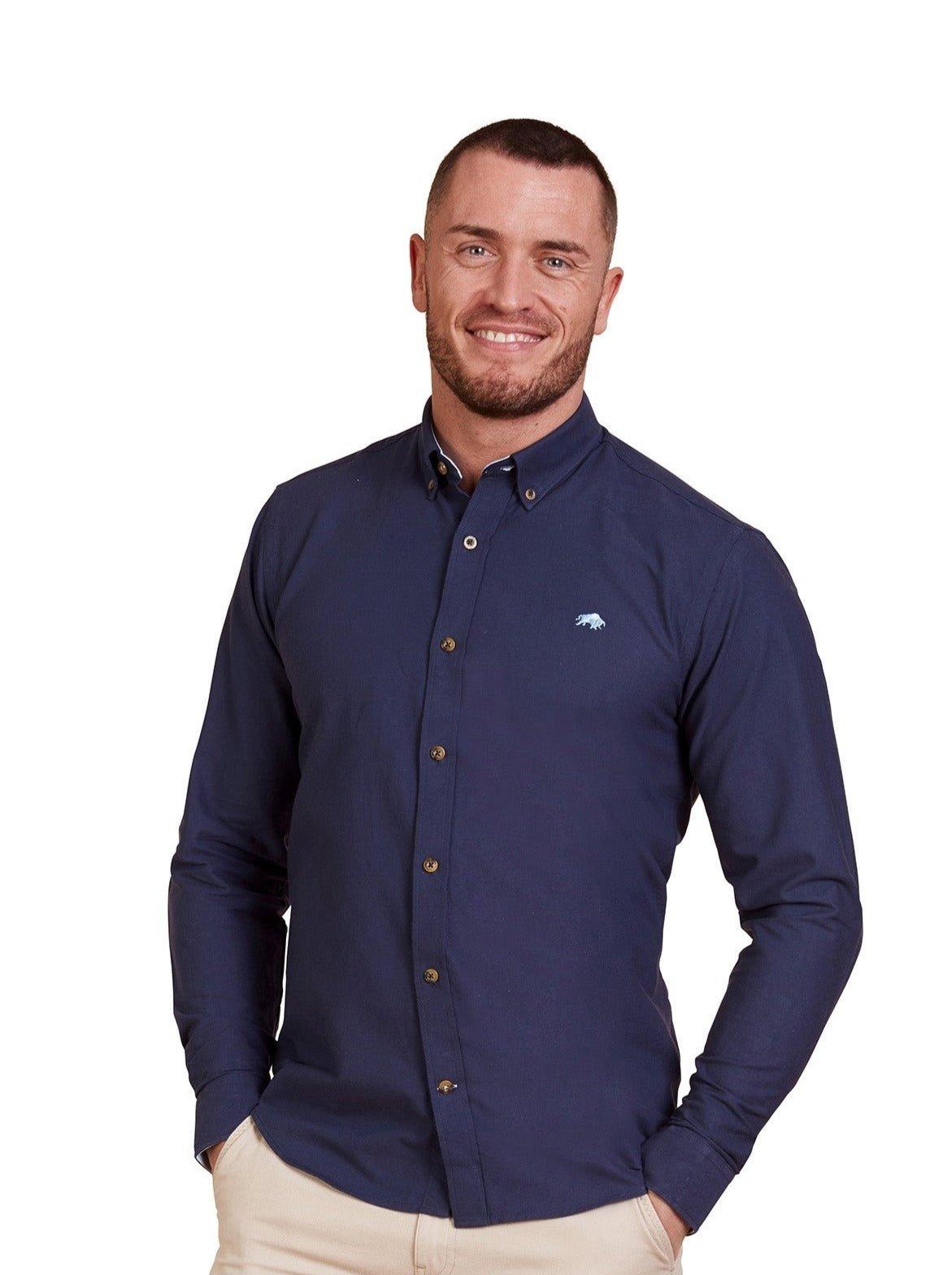 Классическая оксфордская рубашка с длинным рукавом Raging Bull, темно-синий