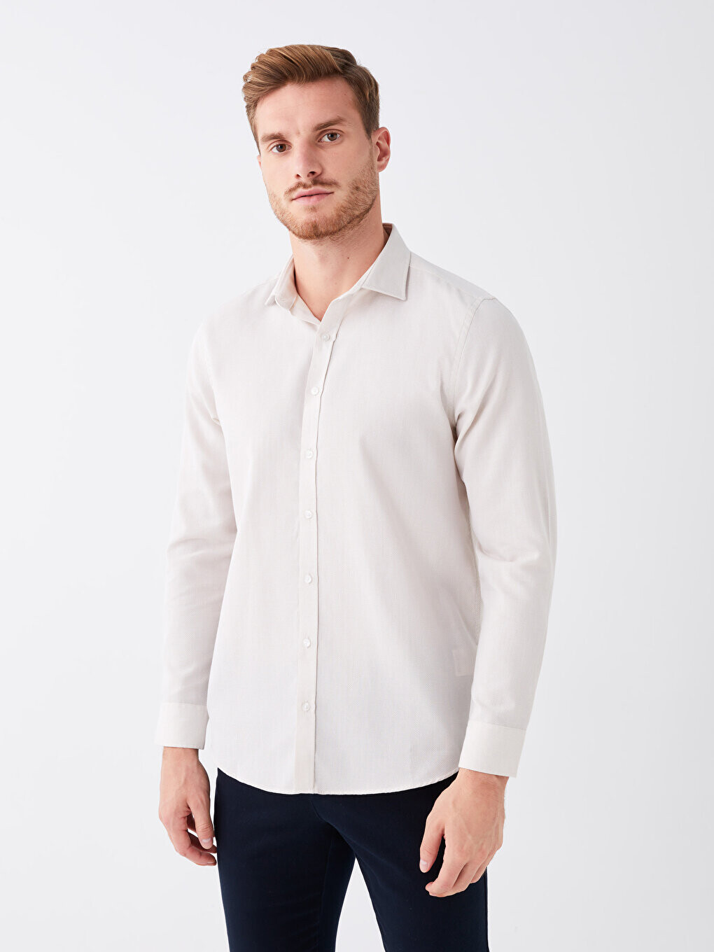 

Мужская рубашка Добби Slim Fit с длинным рукавом LCWAIKIKI Classic, бежевый