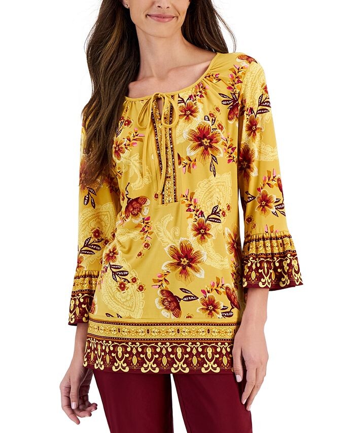 

Женский топ с принтом Camila, украшенный каймой JM Collection, золото