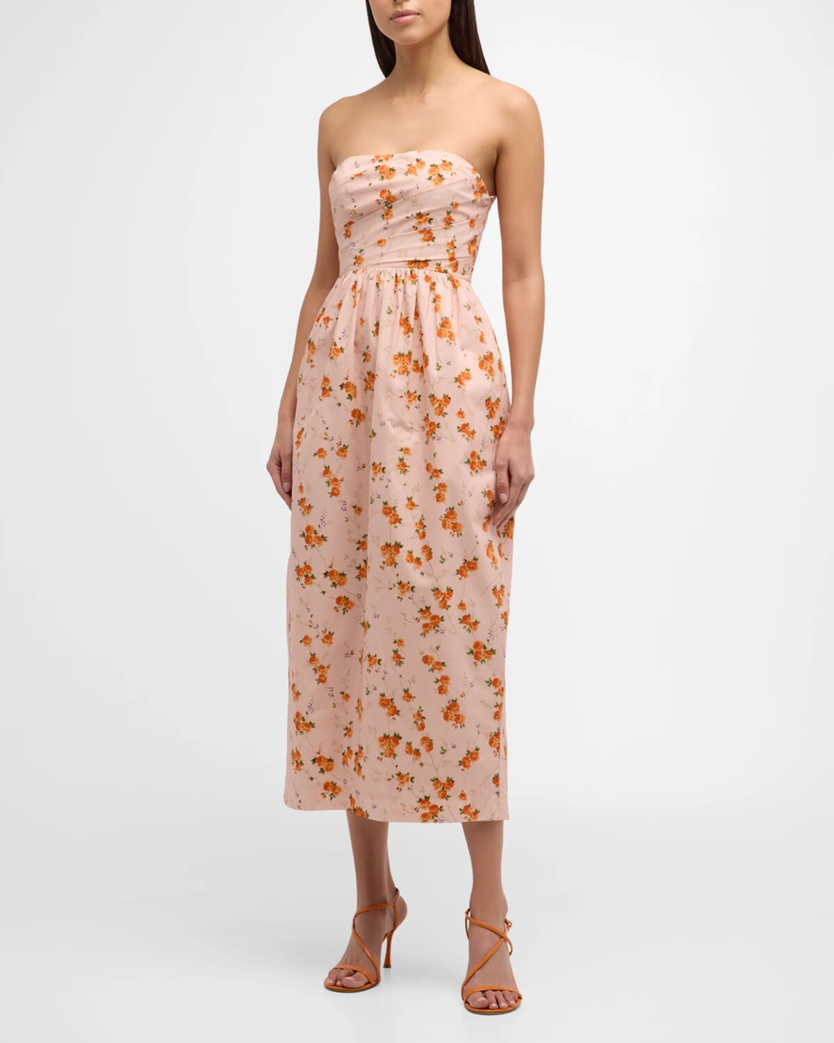 

Асимметричное платье миди без бретелек Luxie с драпировкой LoveShackFancy, цвет Persian Orange