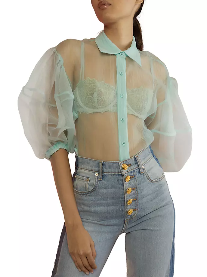 

Прозрачный топ из органзы Cynthia Rowley, цвет mint