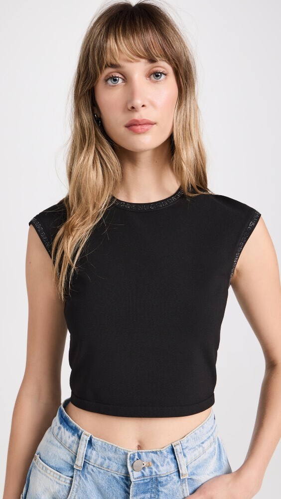 

Футболка Alexander Wang Crystal A Trim Cap Sleeve, черный