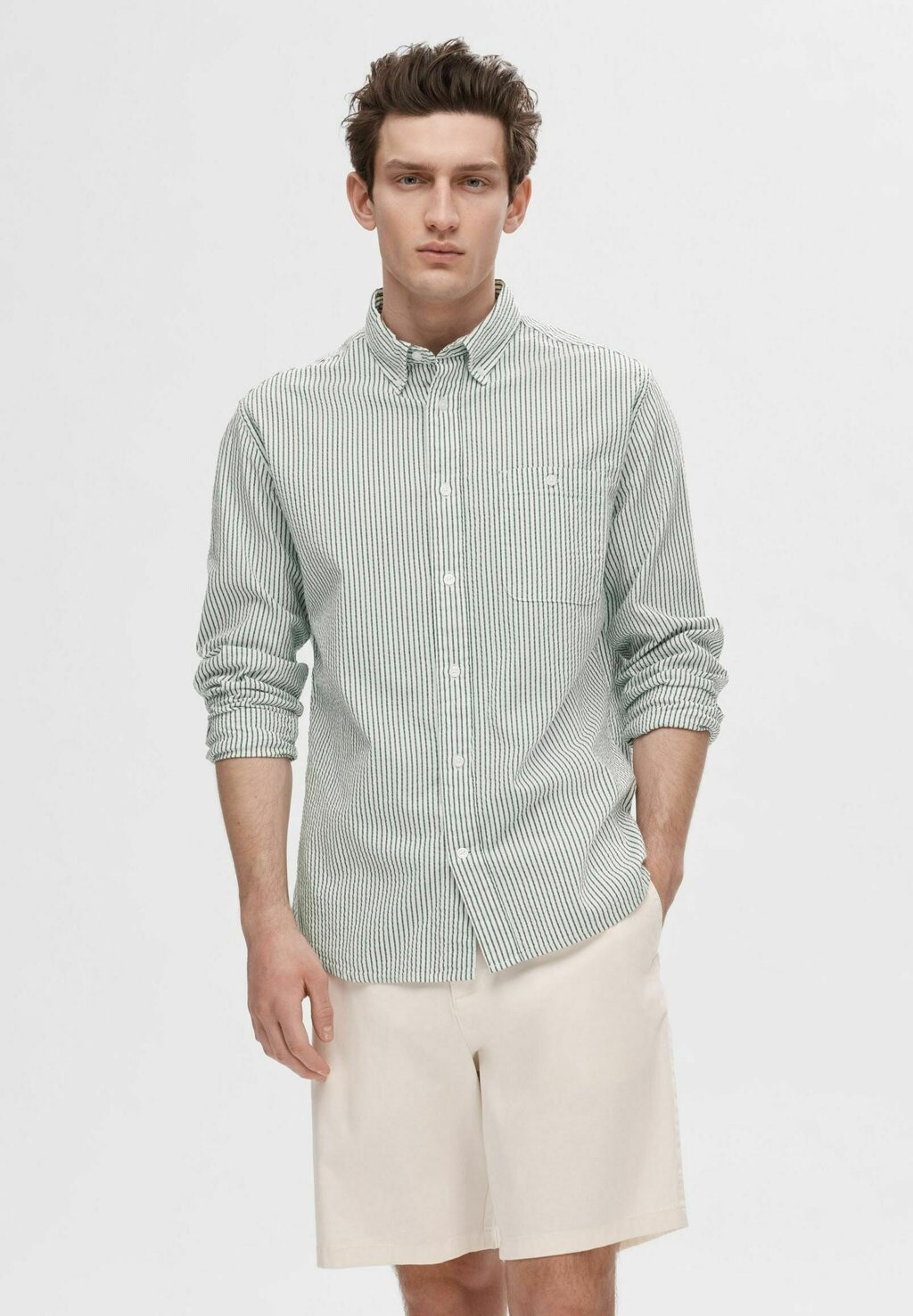 

Рубашка SEERSUCKER Selected Homme, цвет eden