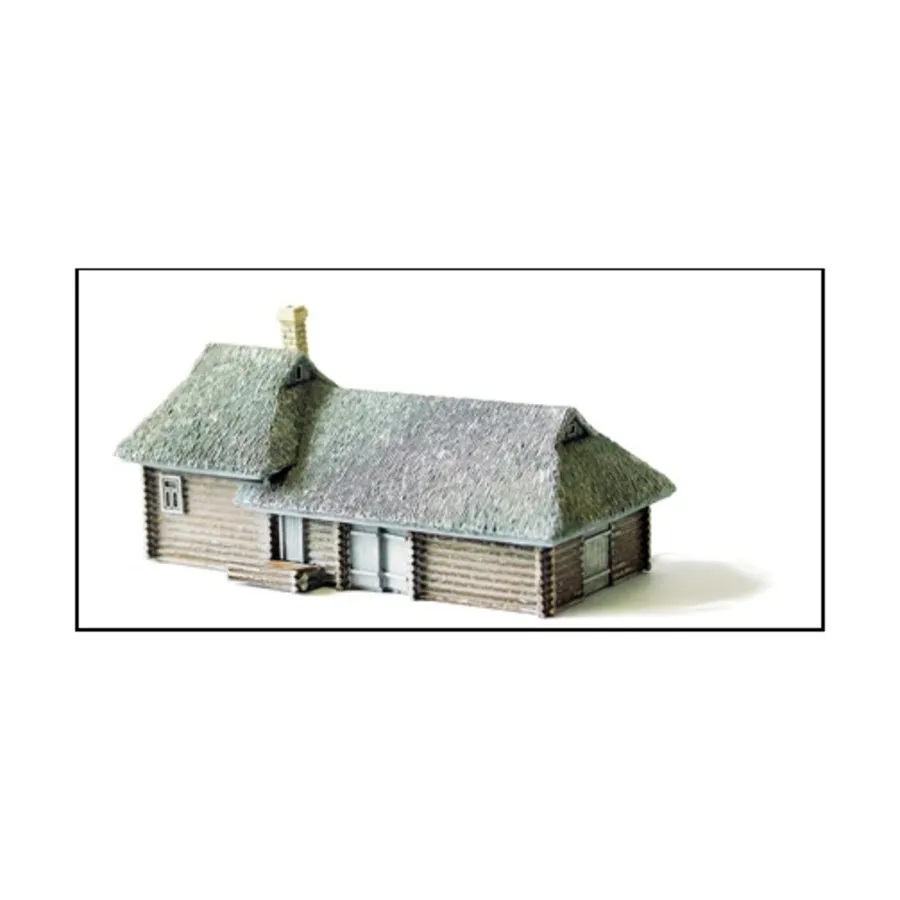 

Большой бревенчатый дом и сарай с соломенной крышей, Terrain Maker Pewter Buildings & Books