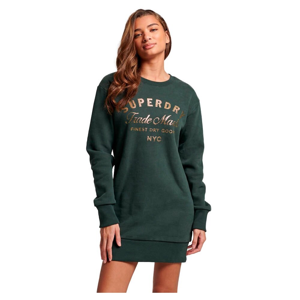 

Короткое платье Superdry Luxe Metallic Logo Long Sleeve, зеленый