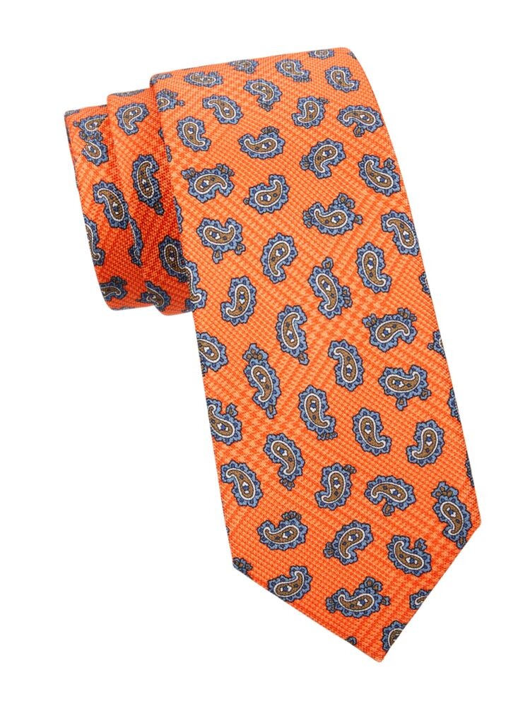

Шелковый галстук в клетку «Пейсли Глен» Brioni, цвет Orange Blue