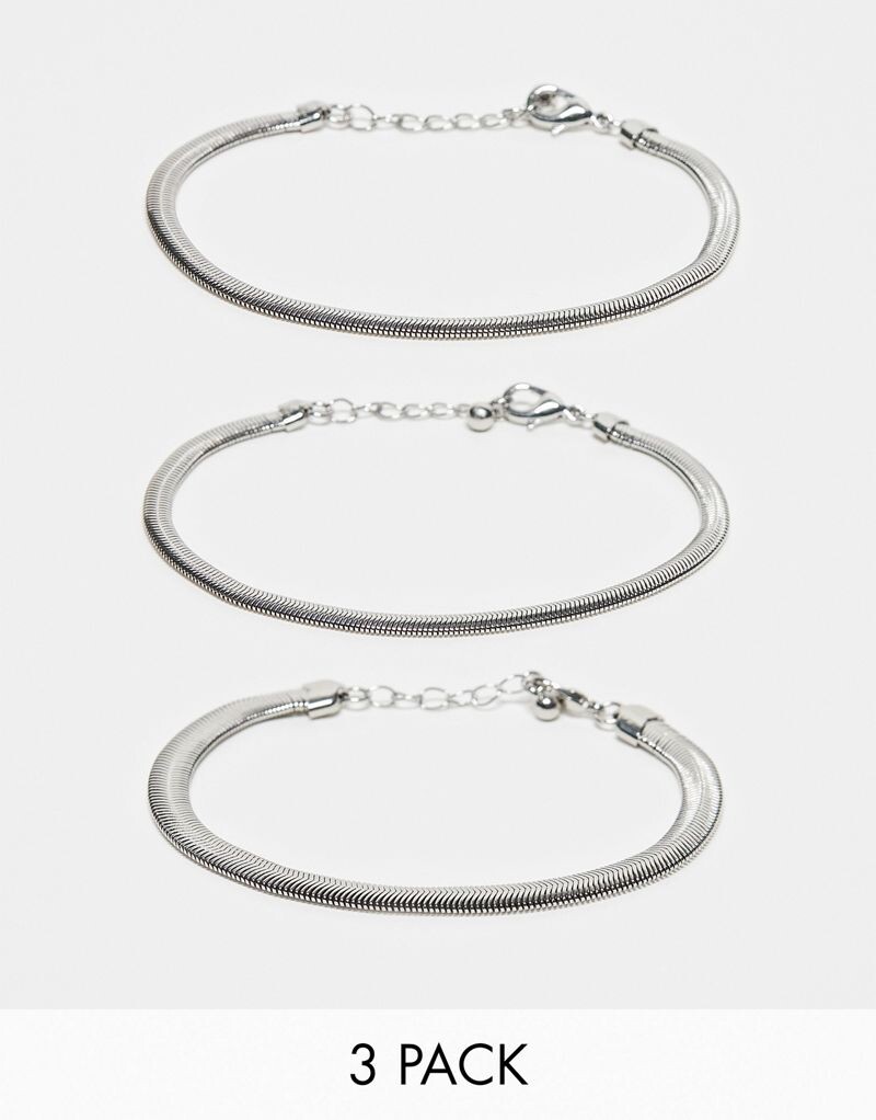 

Комплект из трех серебряных браслетов-цепочек в виде змеи ASOS DESIGN