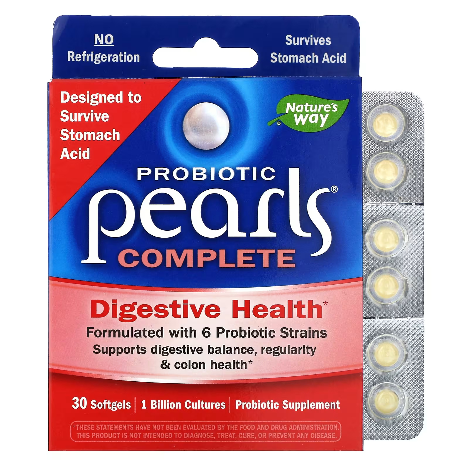 Nature's Way Probiotic Pearls Полный пробиотик для здорового пищеварения, 30 капсул nature s way probiotic pearls для женщин вагинальное здоровье и здоровье кишечника 30 мягких желатиновых капсул