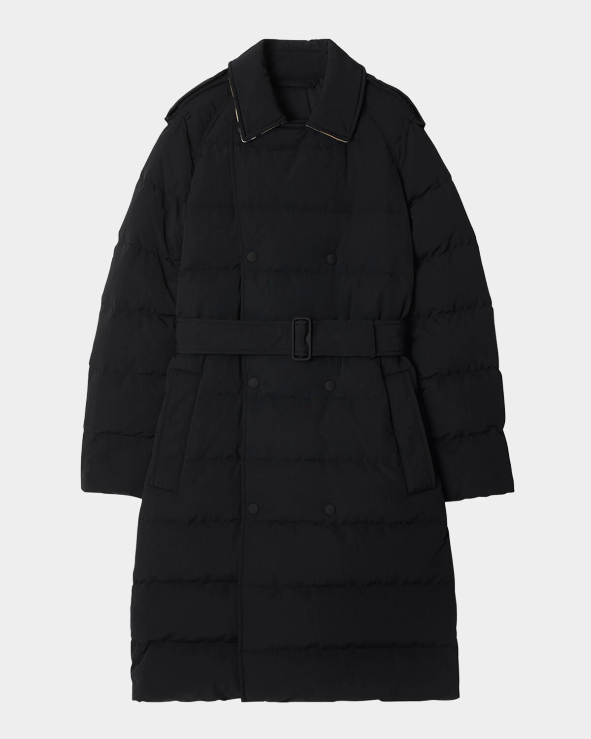 

Двубортный пуховик с поясом и поясом Burberry, черный
