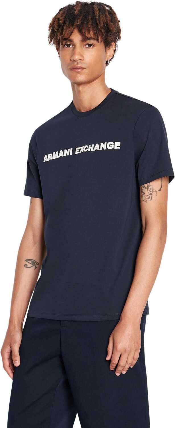 

Текстурированная футболка с логотипом Armani Exchange, темно-синий