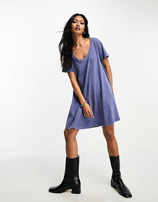 

Голубое платье мини с круглым вырезом ASOS DESIGN, Синий