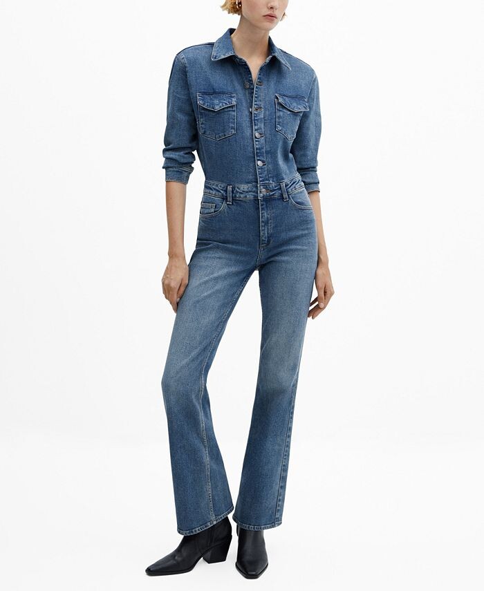 

Женский длинный джинсовый комбинезон MANGO, цвет Medium Vintage-Like Blue