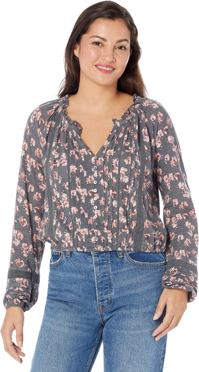 

Топ с вышивкой и кружевной отделкой в ​​крестьянском стиле Lucky Brand, цвет Navy Multi