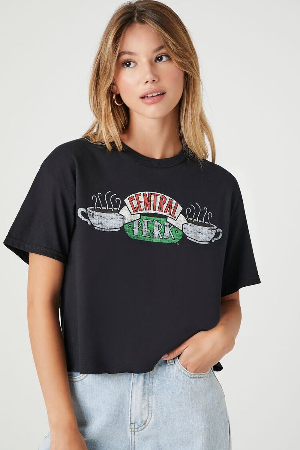 

Укороченная футболка Central Perk с рисунком Forever 21, черный