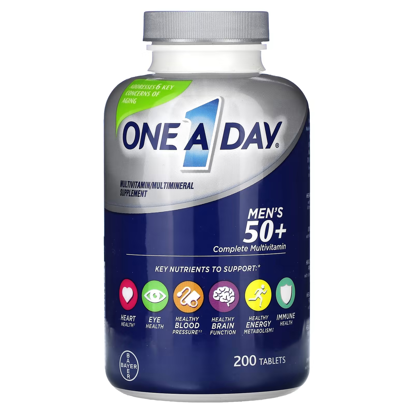 Мультивитамины One-A-Day 50+ для мужчин, 200 таблеток полноценный поливитаминный комплекс nature s way для мужчин старше 50 лет 50 таблеток