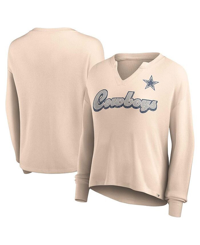 

Женская фирменная светло-коричневая рваная футболка Dallas Cowboys Go For It с вырезом вафельной вязки и длинными рукавами Fanatics, тан/бежевый