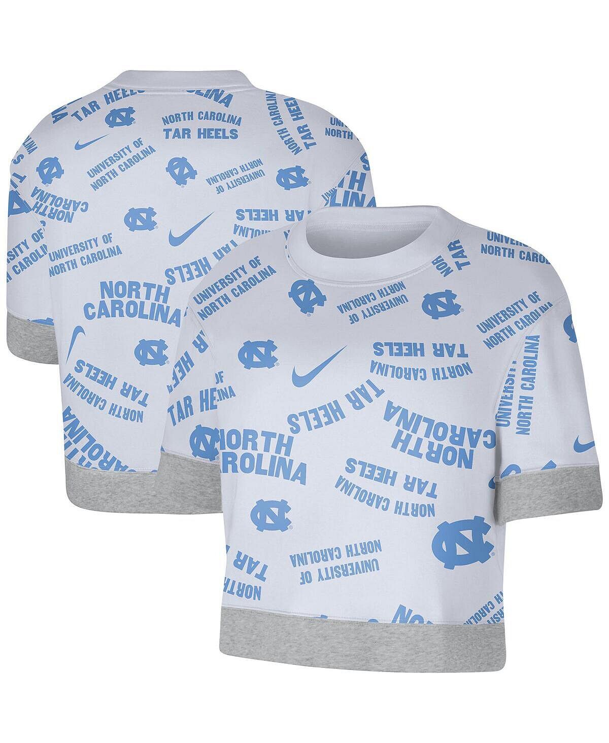 

Женская белая, серо-песочная укороченная футболка Tri-Blend North Carolina Tar Heels со сплошным принтом и трендовым трендом Nike, Белый