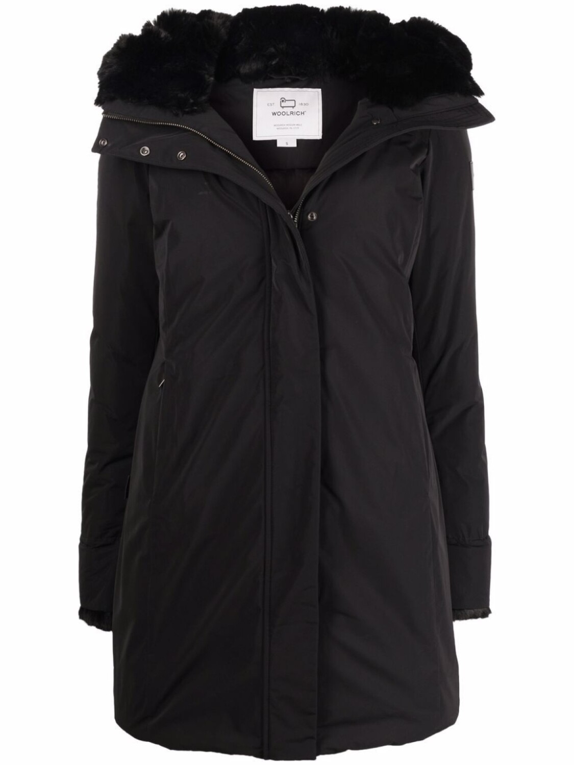 

Woolrich пуховик с капюшоном и искусственным мехом, черный