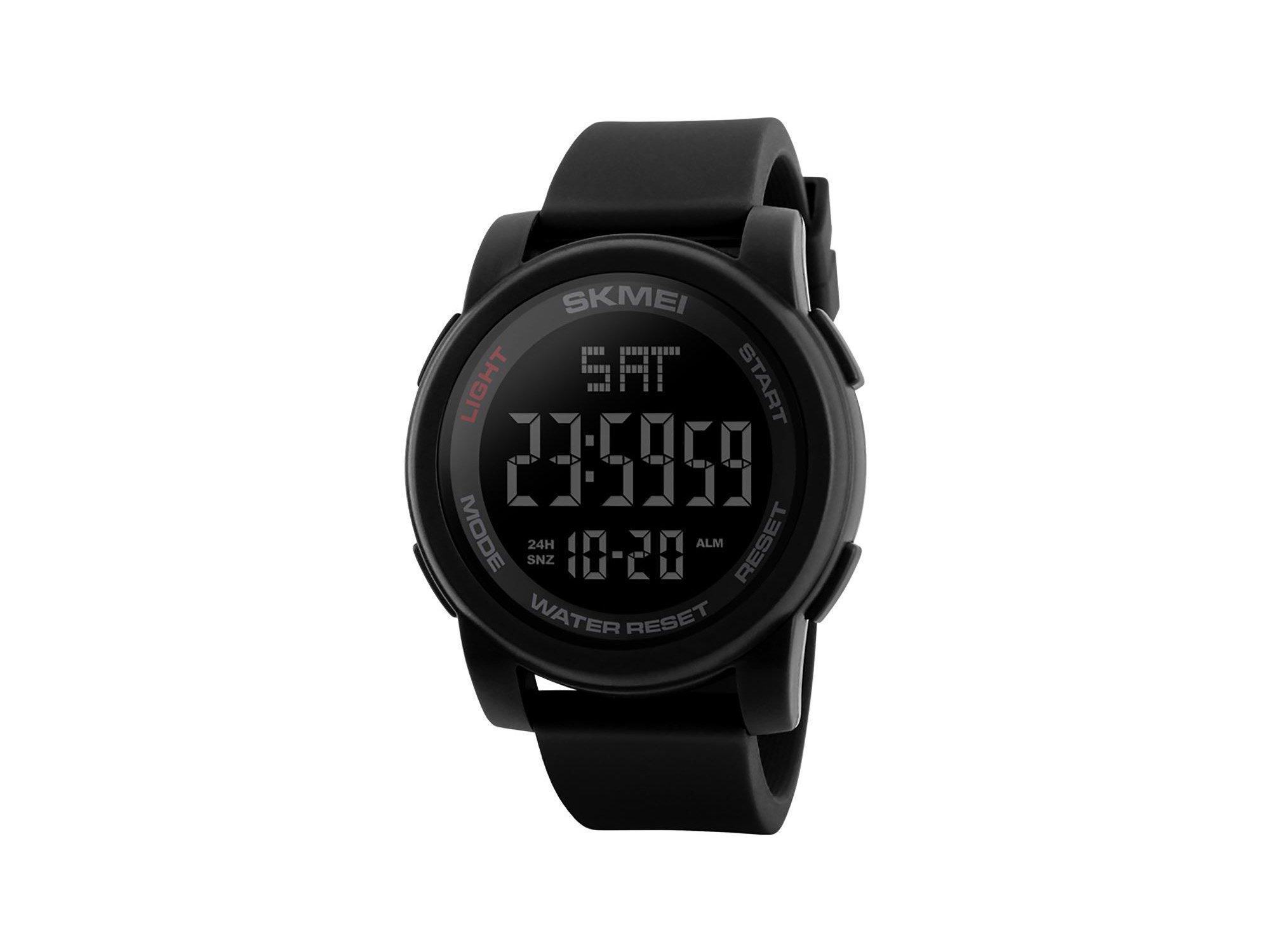 Мужские цифровые часы с большим дисплеем, полимерным ремешком и будильником Skmei, черный цена и фото