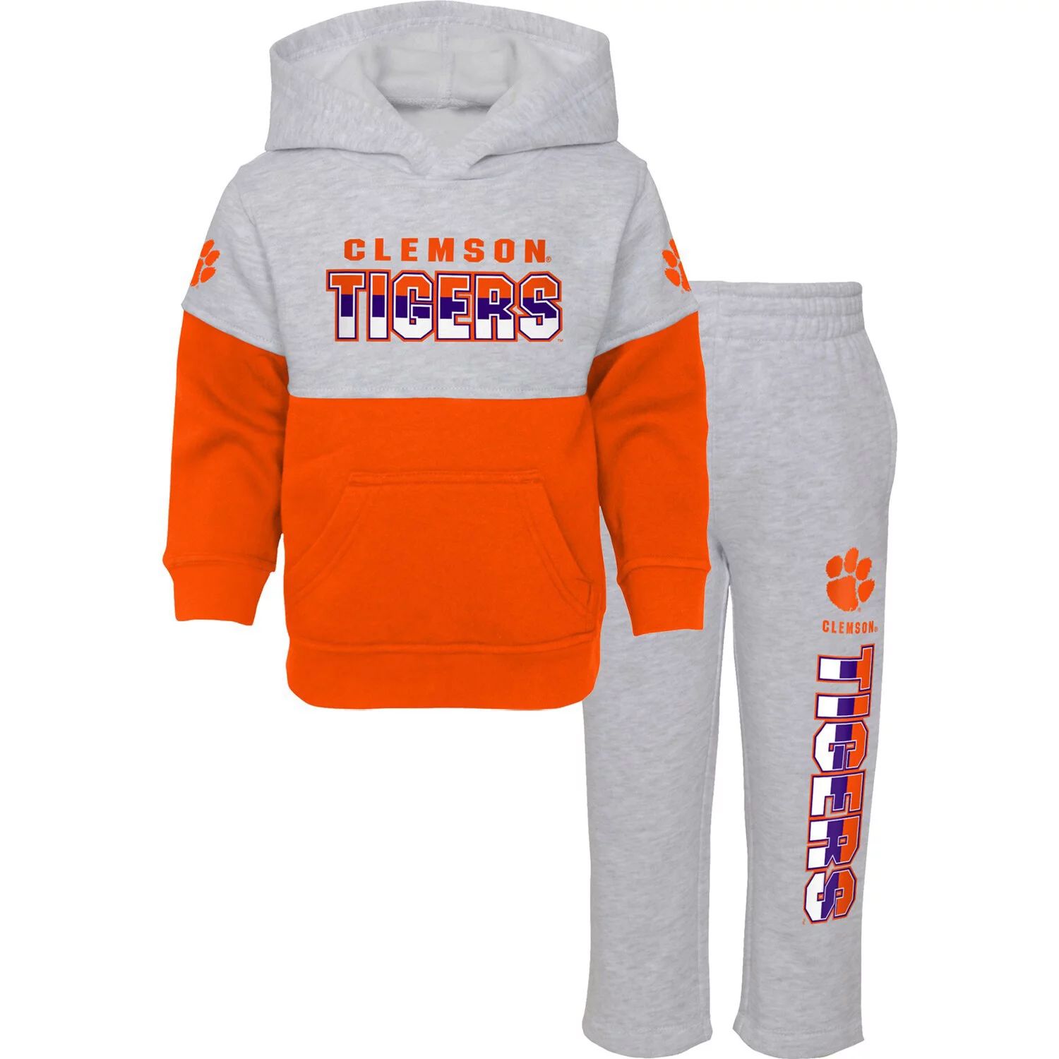 цена Комплект из пуловера с капюшоном и брюк Clemson Tigers Playmaker для малышей, серый/оранжевый Outerstuff
