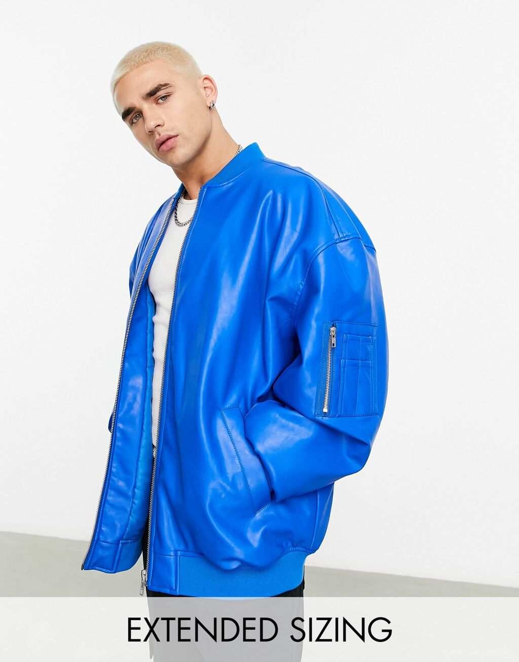 

Кожаный бомбер в стиле оверсайз ASOS DESIGN темно-синего цвета, Синий