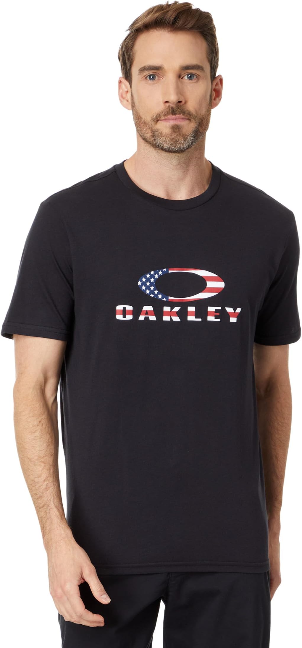 let s go branson american biker usa flag t shirt men clothing Футболка с короткими рукавами O Bark 2.0 Oakley, цвет Black/American Flag