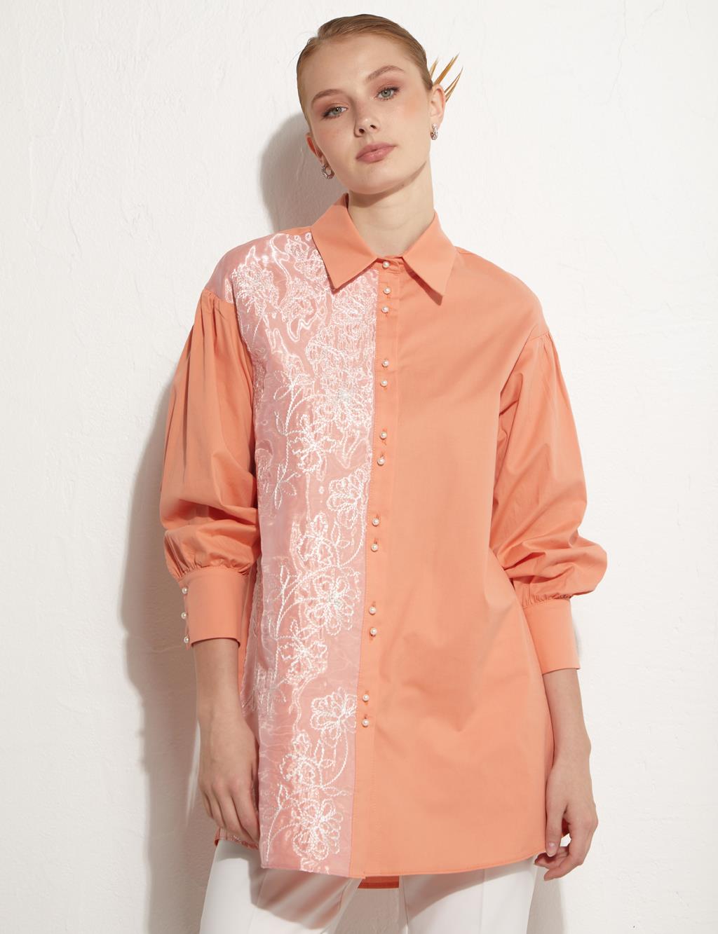 Туника с вышивкой персикового цвета Kayra
