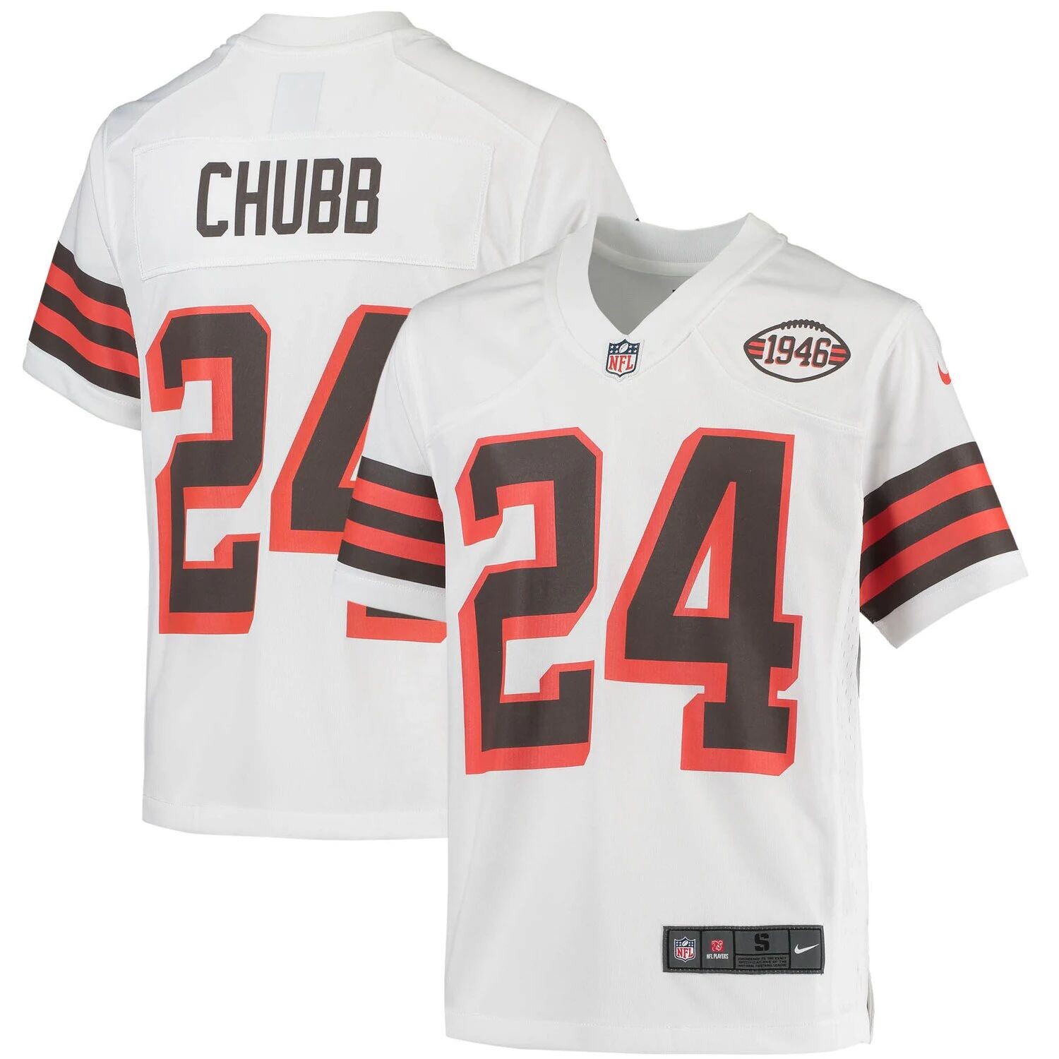 

Молодежная футболка Nike Nick Chubb White Cleveland Browns из коллекции 1946 года для альтернативной игры Nike