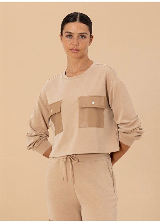 

Однотонный бежевый женский свитшот с круглым вырезом Pierre Cardin