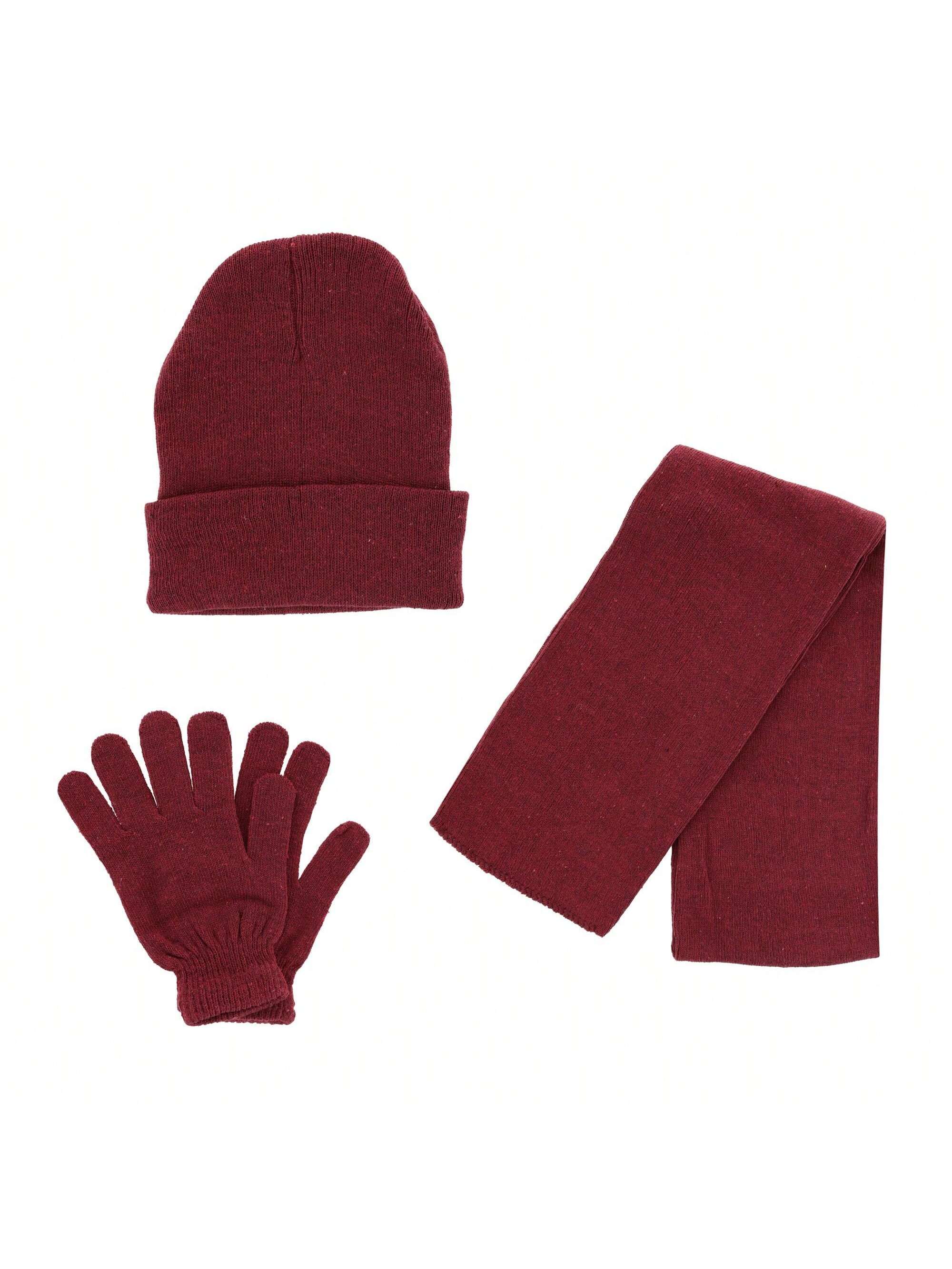 цена Базовая шапка-бини CTM, комплект из шарфа и перчаток, красный