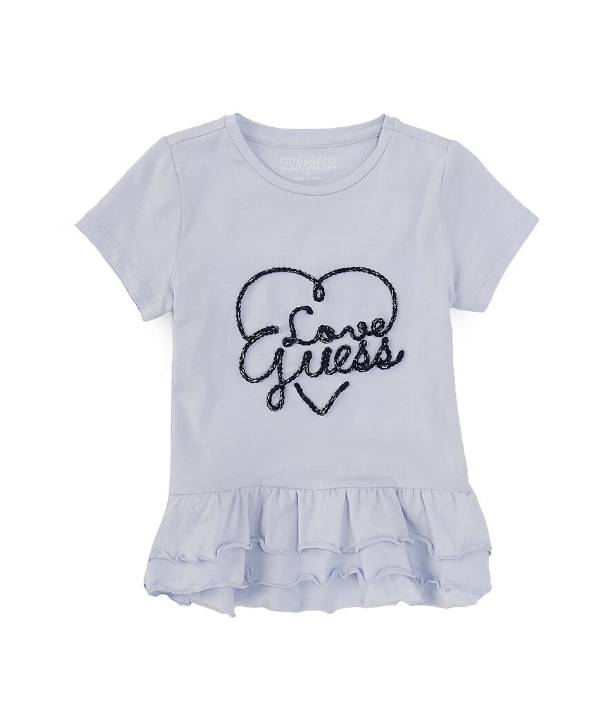 

Футболка Guess Little Girls 2T-7 с короткими рукавами и рюшами Love, синий