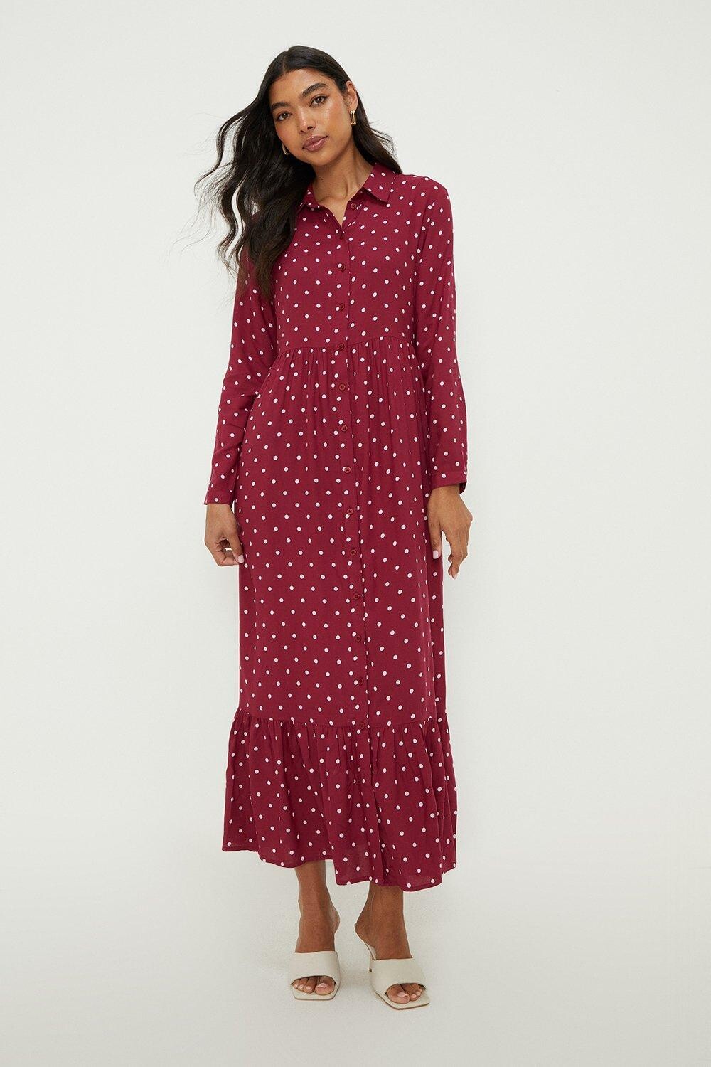 

Платье-рубашка мидакси со сборками Berry Spot Dorothy Perkins, красный