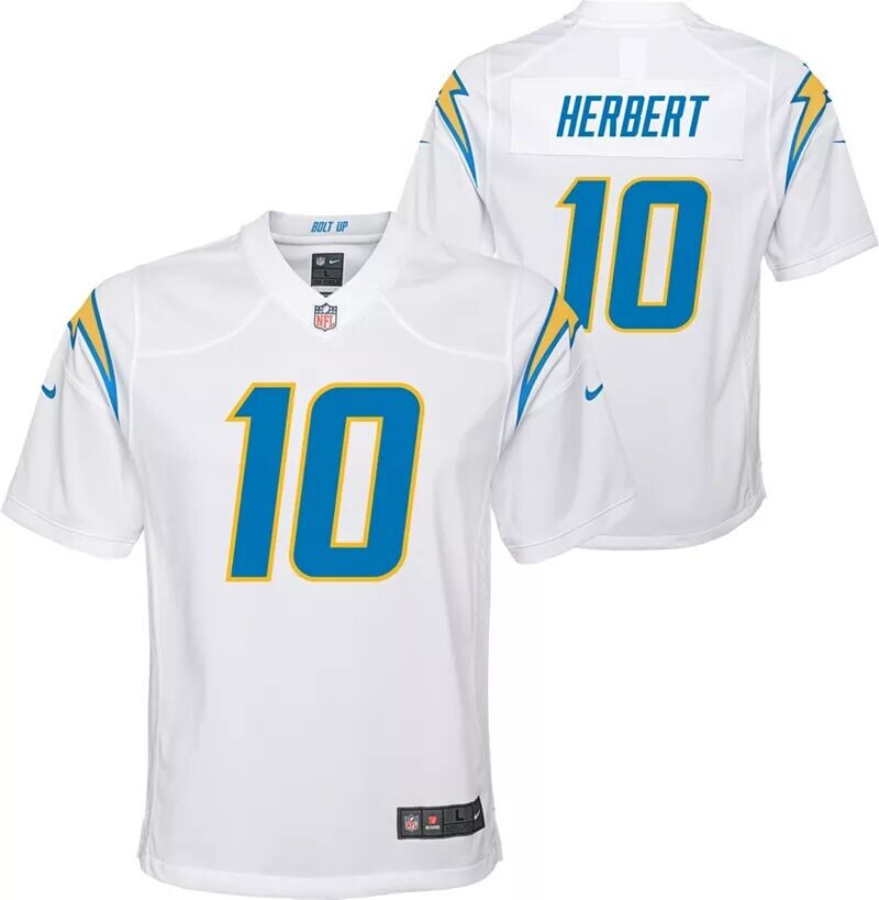 

Белая игровая майка Nike Youth Los Angeles Chargers Justin Herbert #10