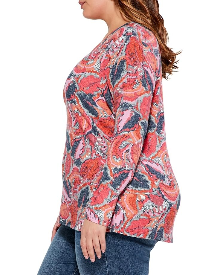 

Футболка NIC+ZOE Plus Size Sweet Dreams Long Sleeve Tropics V Tee, цвет Pink Multi