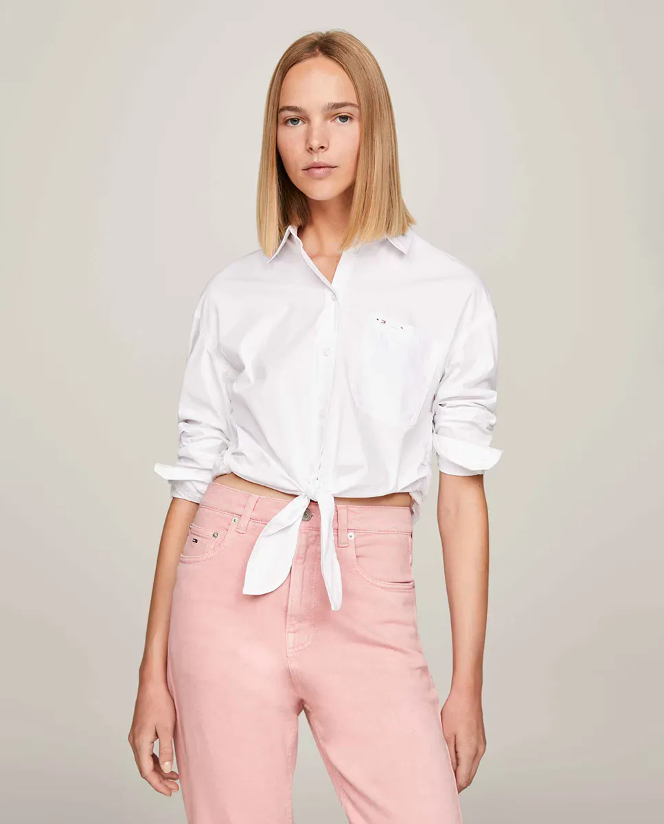 

Женская рубашка с длинным рукавом и узлом спереди Tommy Jeans, белый